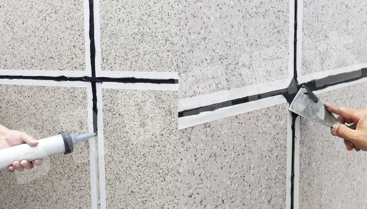 寶潤(rùn)達(dá)外墻保溫一體板施工步驟-填刮硅酮密封膠